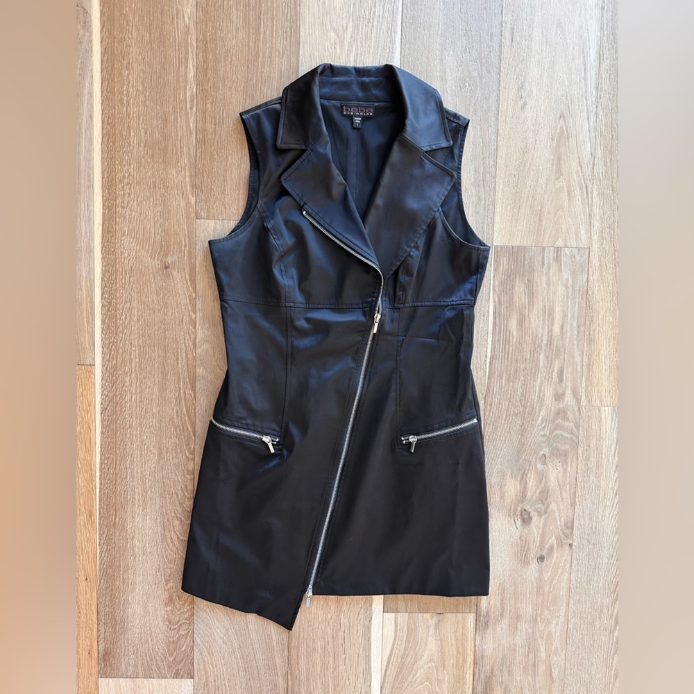 Bebe designlab asymmetrical zipper satin sleeveless black dress edgy L